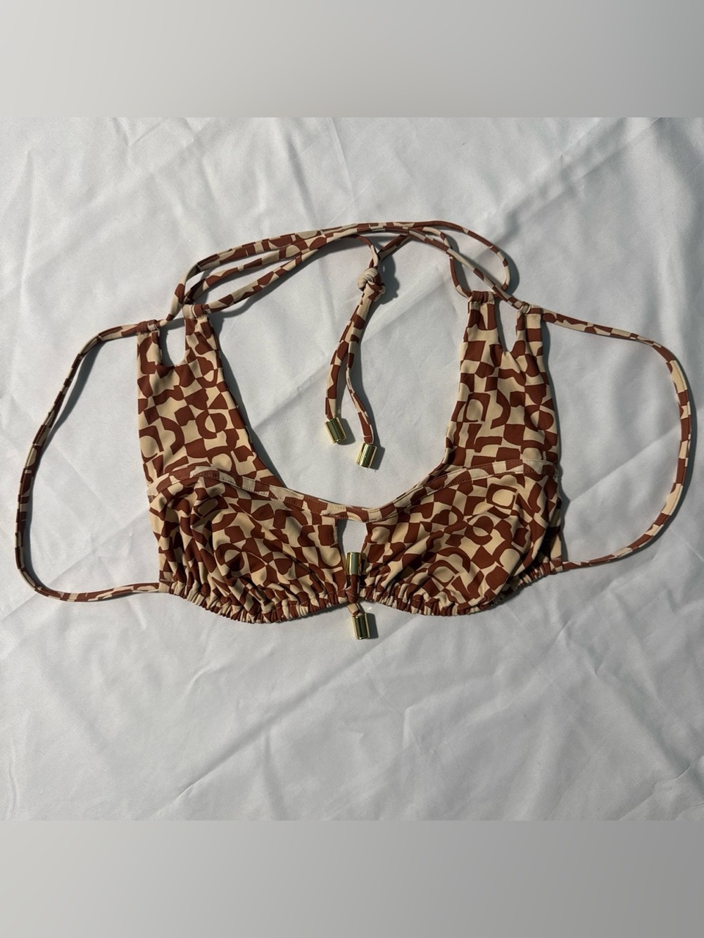 TOCO Brown Geo-Print Halter Camisole with Gold-Tone Accents